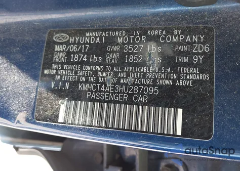 2017 Hyundai Accent Se from USA, damaged, VIN KMHCT4AE3HU287095